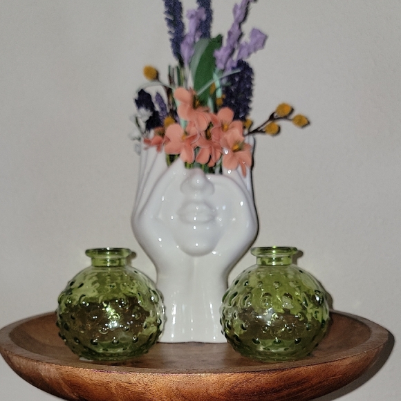 Source Unknown Small Green Honeycomb Glass Vases X2 - Picture 3 of 8